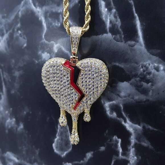 18"Rope Chain + 14K Gold Finish Teardrop H… - Picture 3 of 11